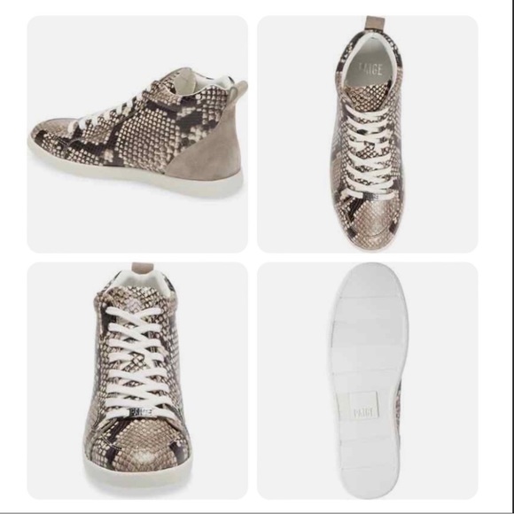 New Paige Annie Snake Embossed Mid Top Goat Leather Sneaker - Picture 4 of 11